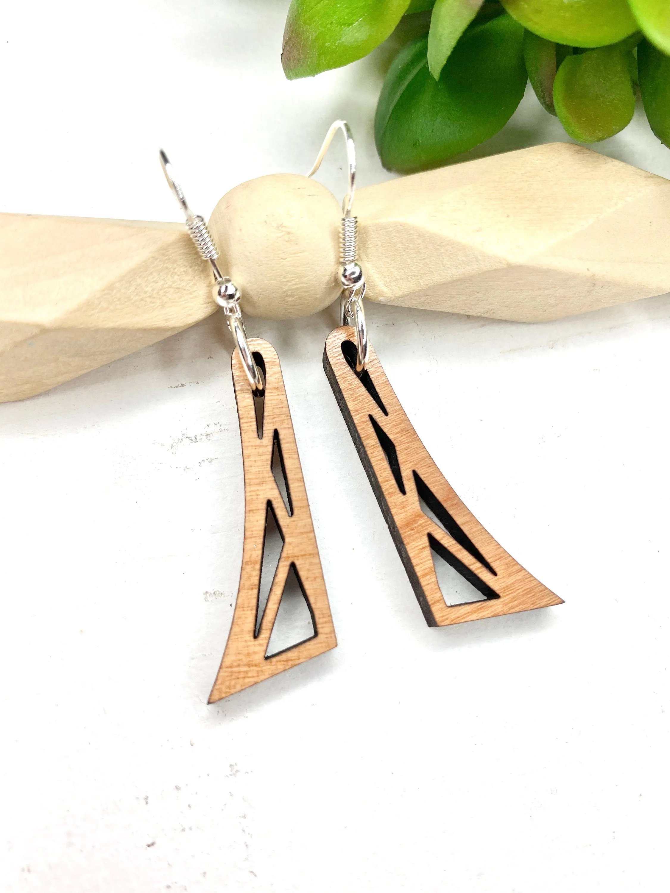 Statement Earrings, Art Nouveau, Art Deco Jewelry, Wood Dangle Earrings, Best Friend Gift