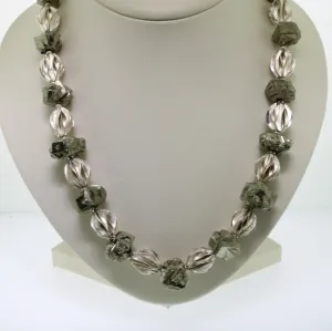 Sterling Silver and Hematite Beaded Necklace 19" Hook-and-Loop Clasp (Estate)