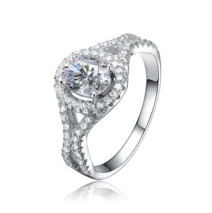 Sterling Silver Mounted Cubic Zirconia Solitaire with Halo Ring