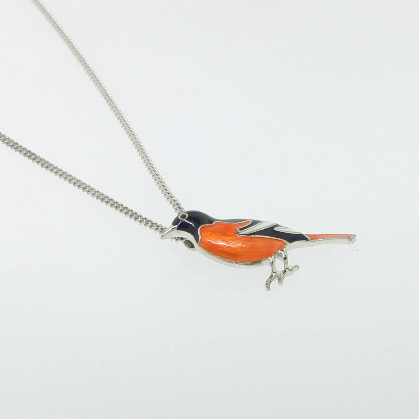 Sterling Silver Orioles Bird Pendant on Curb Chain