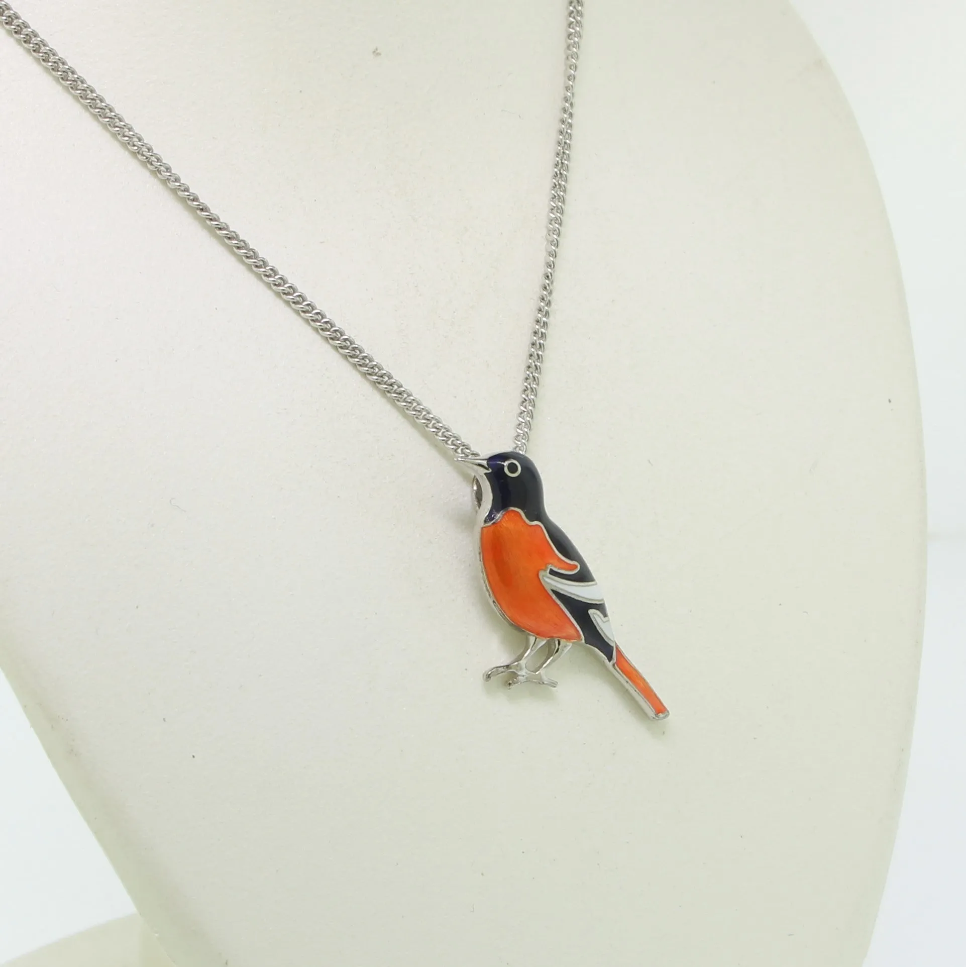 Sterling Silver Orioles Bird Pendant on Curb Chain