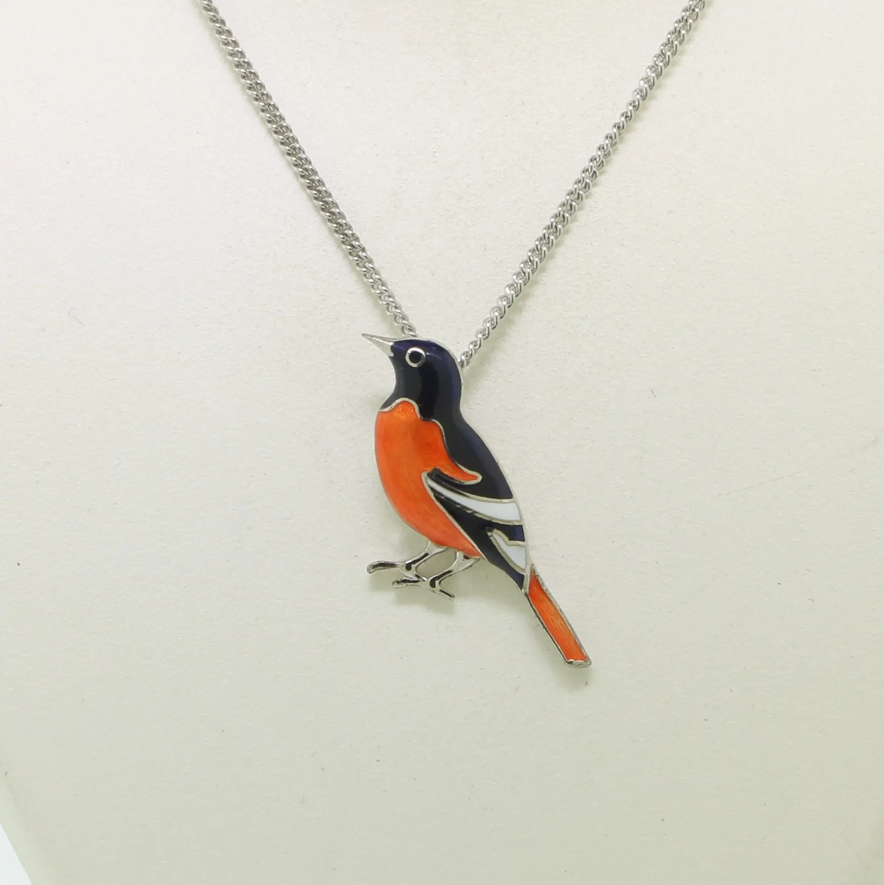 Sterling Silver Orioles Bird Pendant on Curb Chain