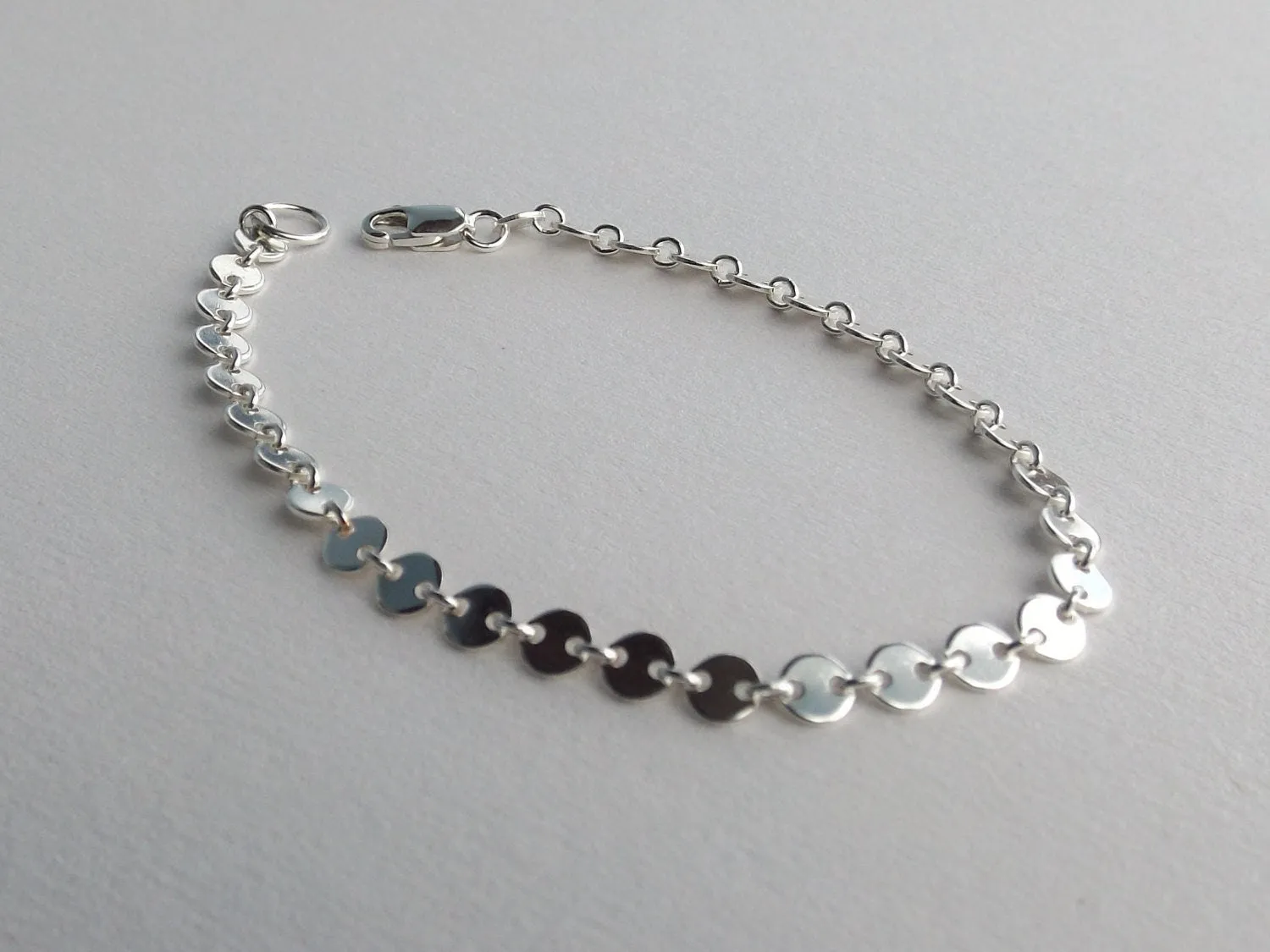 Sterling Silver Sequin Bracelet,Dainty Sterling Silver Chain Bracelet,Solid Sterling Silver Bracelet,Simple Silver Bracelet,Layer Bracelet