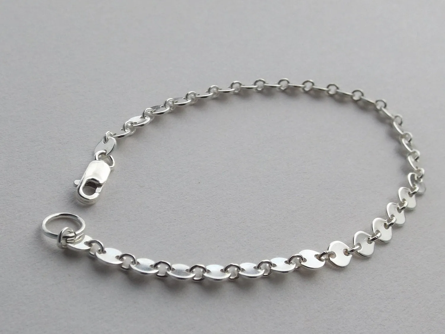 Sterling Silver Sequin Bracelet,Dainty Sterling Silver Chain Bracelet,Solid Sterling Silver Bracelet,Simple Silver Bracelet,Layer Bracelet